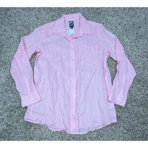 NEW Gap Boyfriend Fit Button Up Shirt Women's Small Pink 100% Linen Long Sleeve
